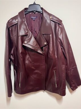 Roaman's Women's Burgundy Moto Leather Jacket